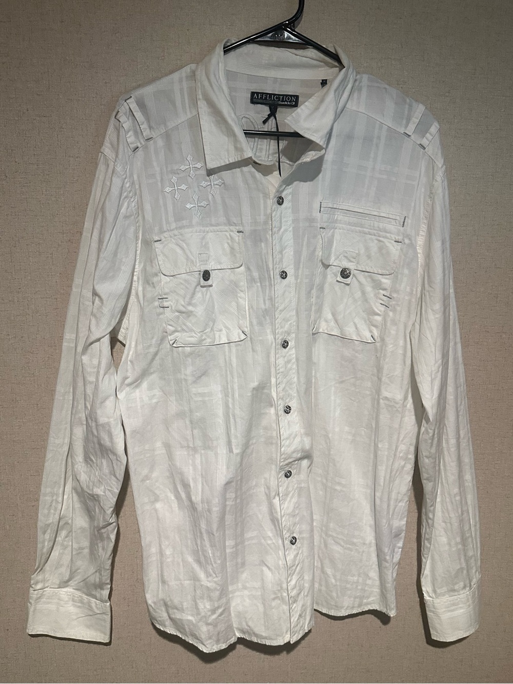 Affliction Buckle XL White Embroidered Long-Sleeve Button Up Shirt